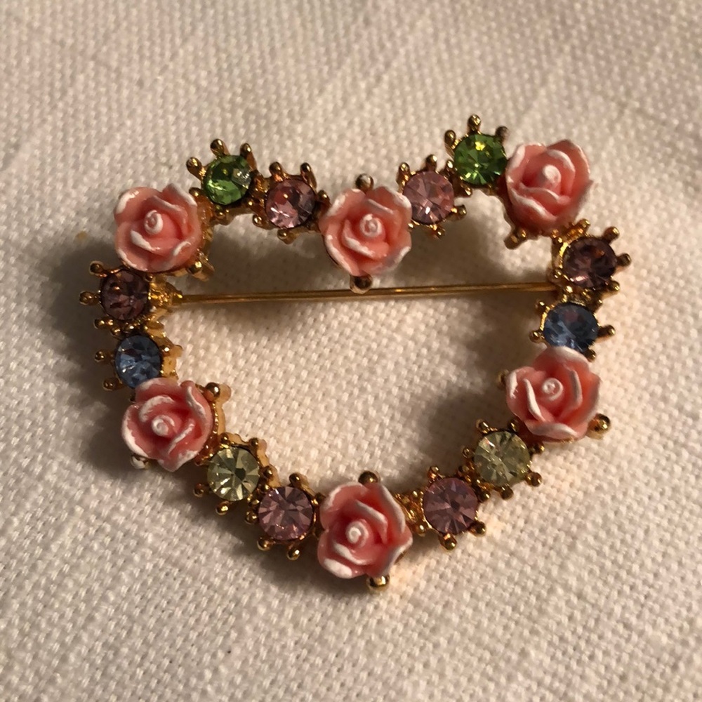 Avon rose heart brooch